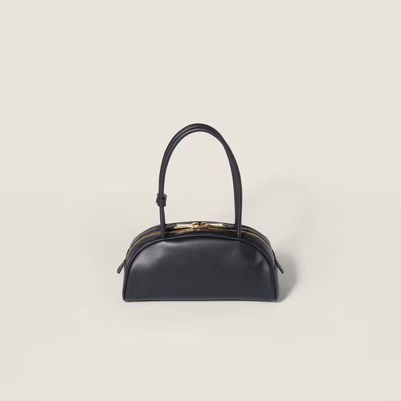 Miu Miu Embossed Logo Top Handle Bag — Black Leather