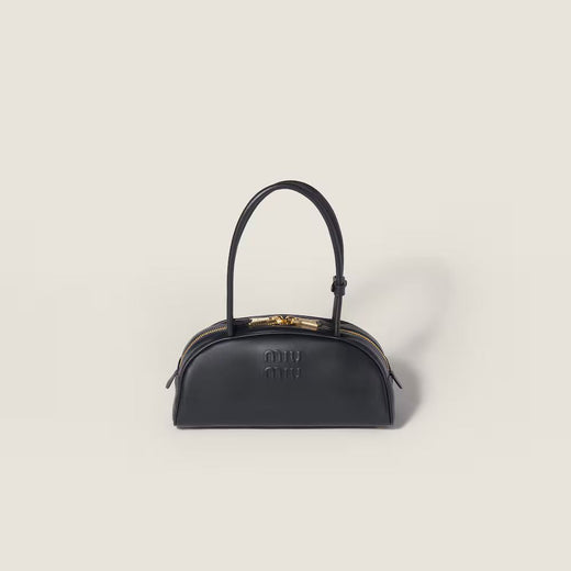 Miu Miu Embossed Logo Top Handle Bag — Black Leather