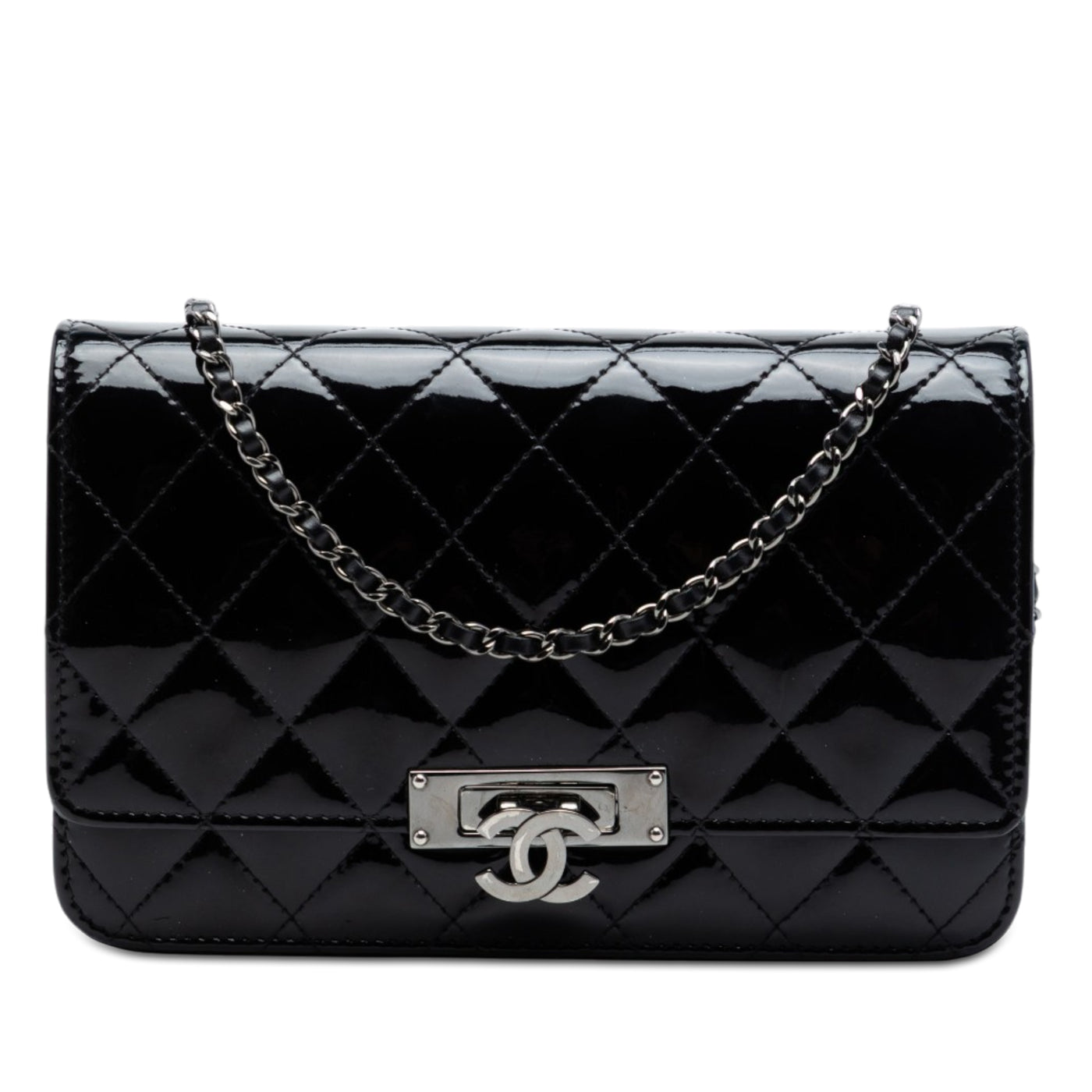Quilted Patent Golden Class Wallet on Chain - Image 1