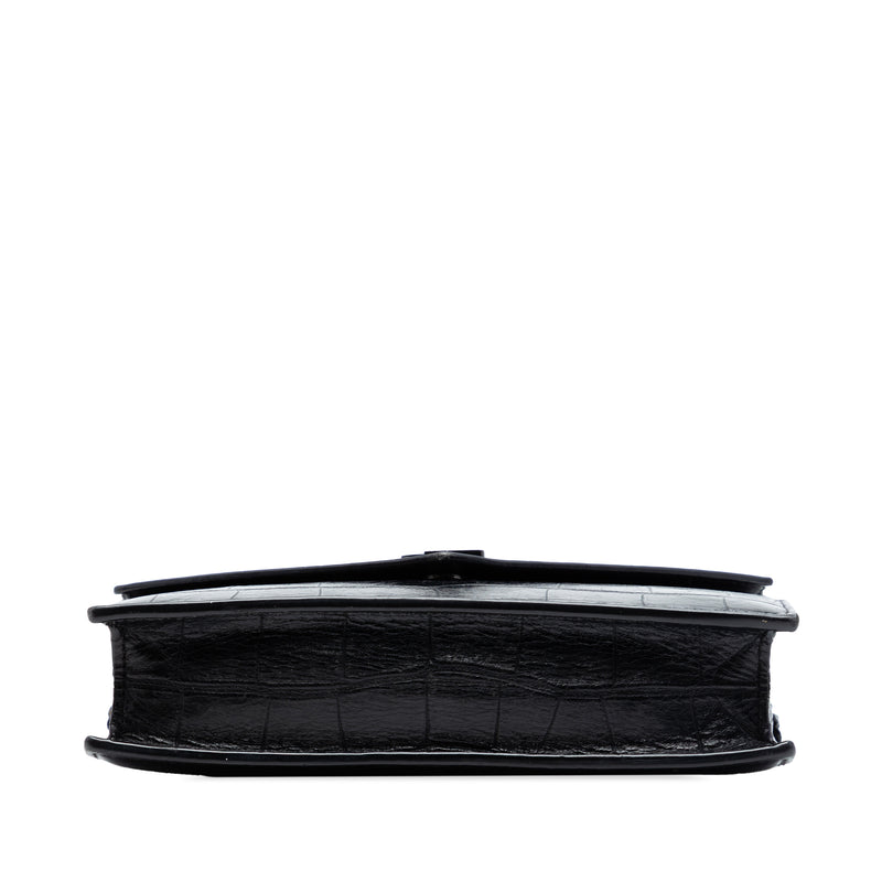 Croc Embossed Leather Monogram Monochrome Envelope Chain Wallet - Image 3