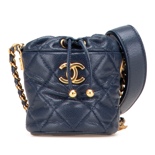 Mini Quilted Caviar Medallion Charms Drawstring Bucket Bag - Image 1