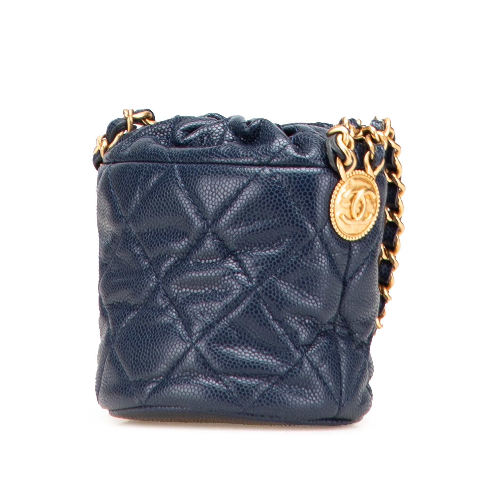 Mini Quilted Caviar Medallion Charms Drawstring Bucket Bag - Image 2