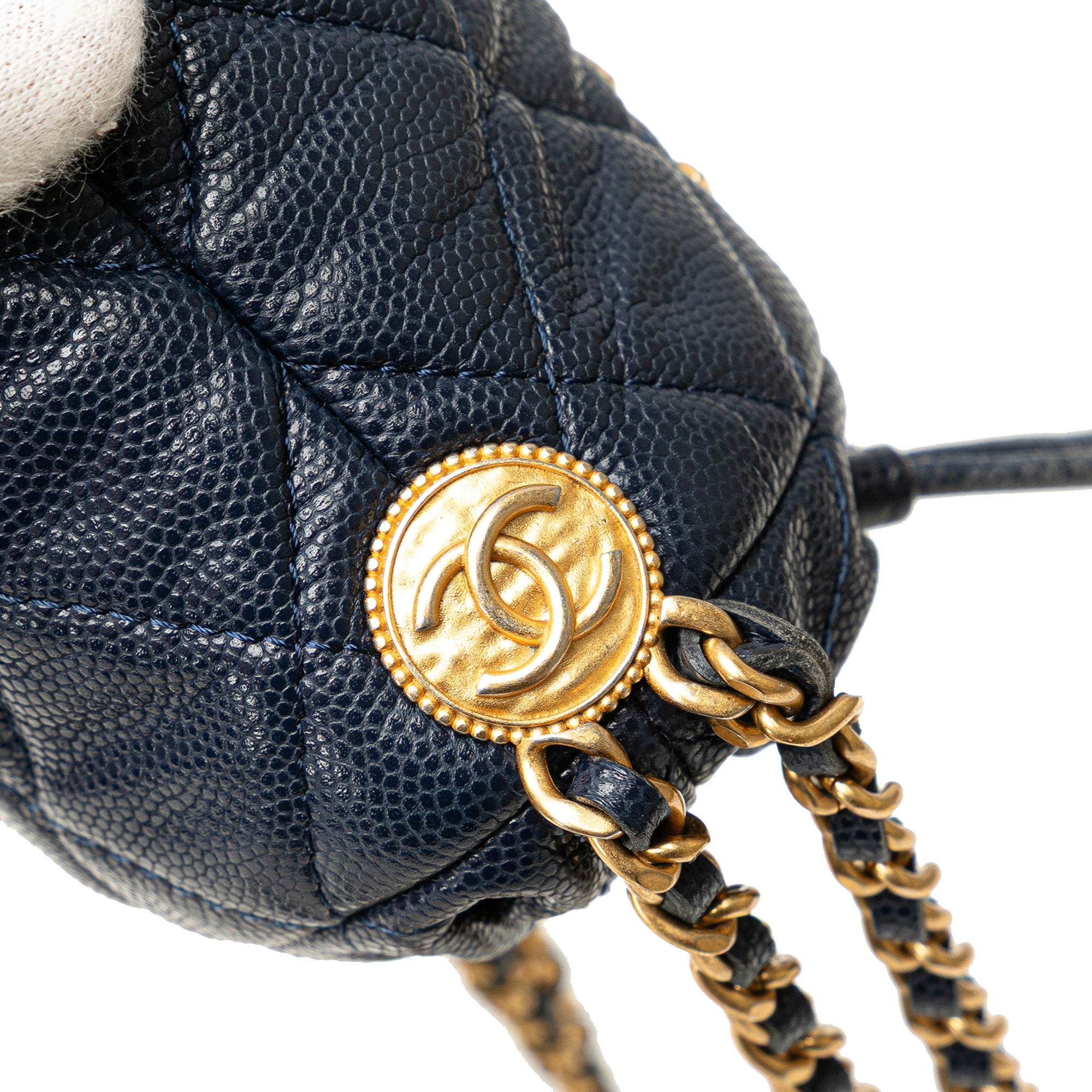 Mini Quilted Caviar Medallion Charms Drawstring Bucket Bag - Image 7