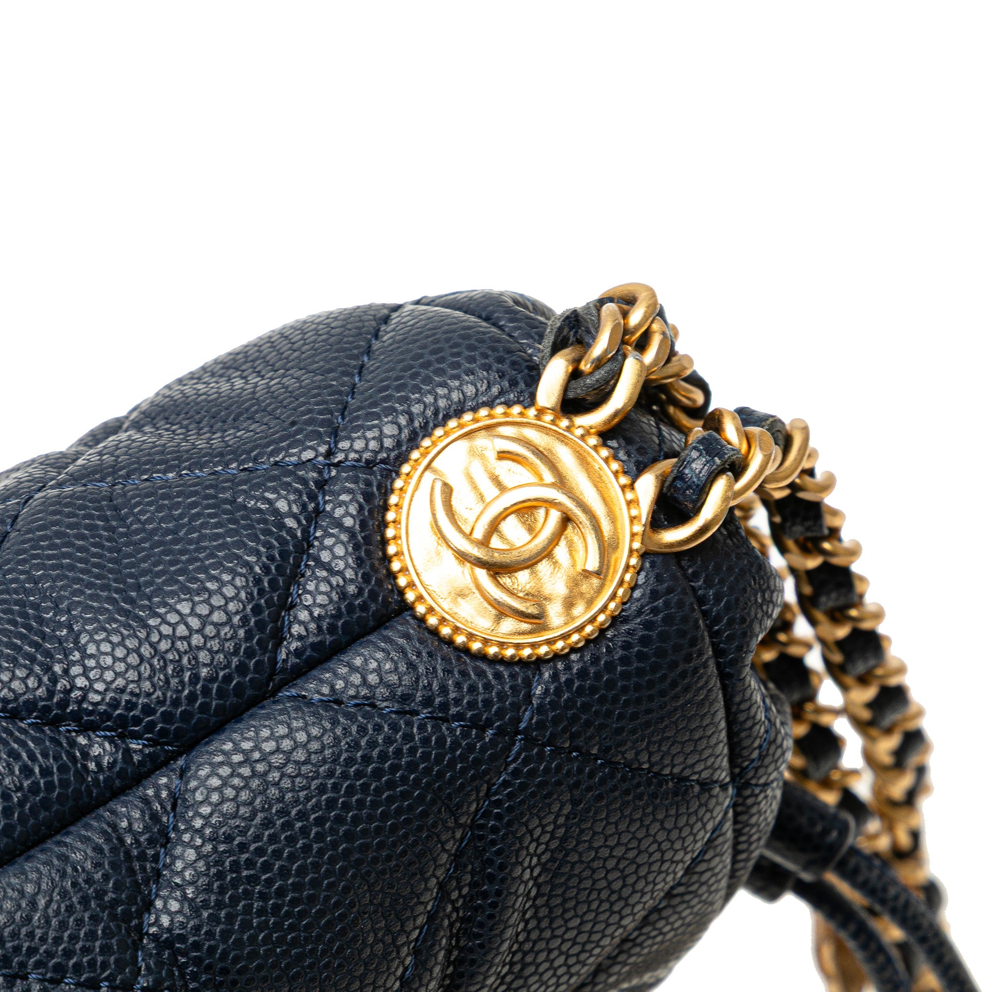 Mini Quilted Caviar Medallion Charms Drawstring Bucket Bag - Image 8