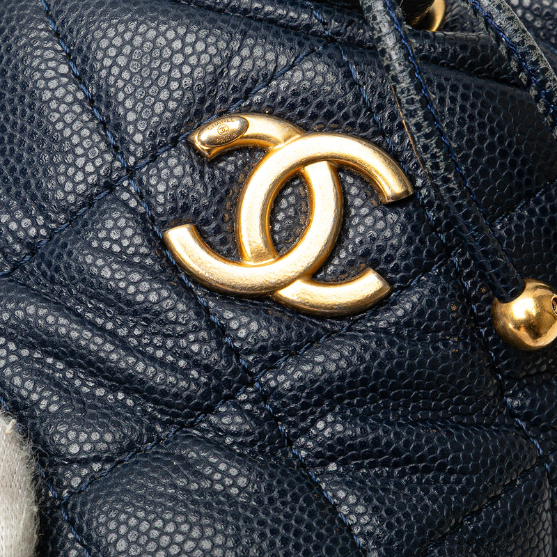 Mini Quilted Caviar Medallion Charms Drawstring Bucket Bag - Image 9
