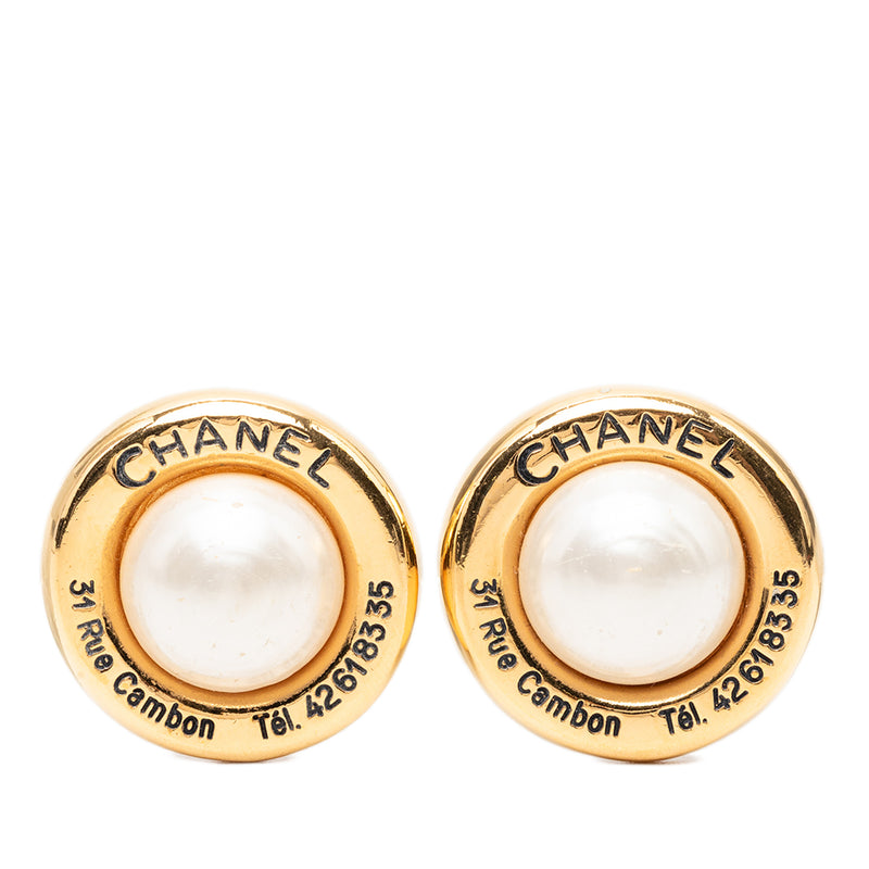 Gold Plated Faux Pearl 31 Rue Cambon Round Clip On Earrings