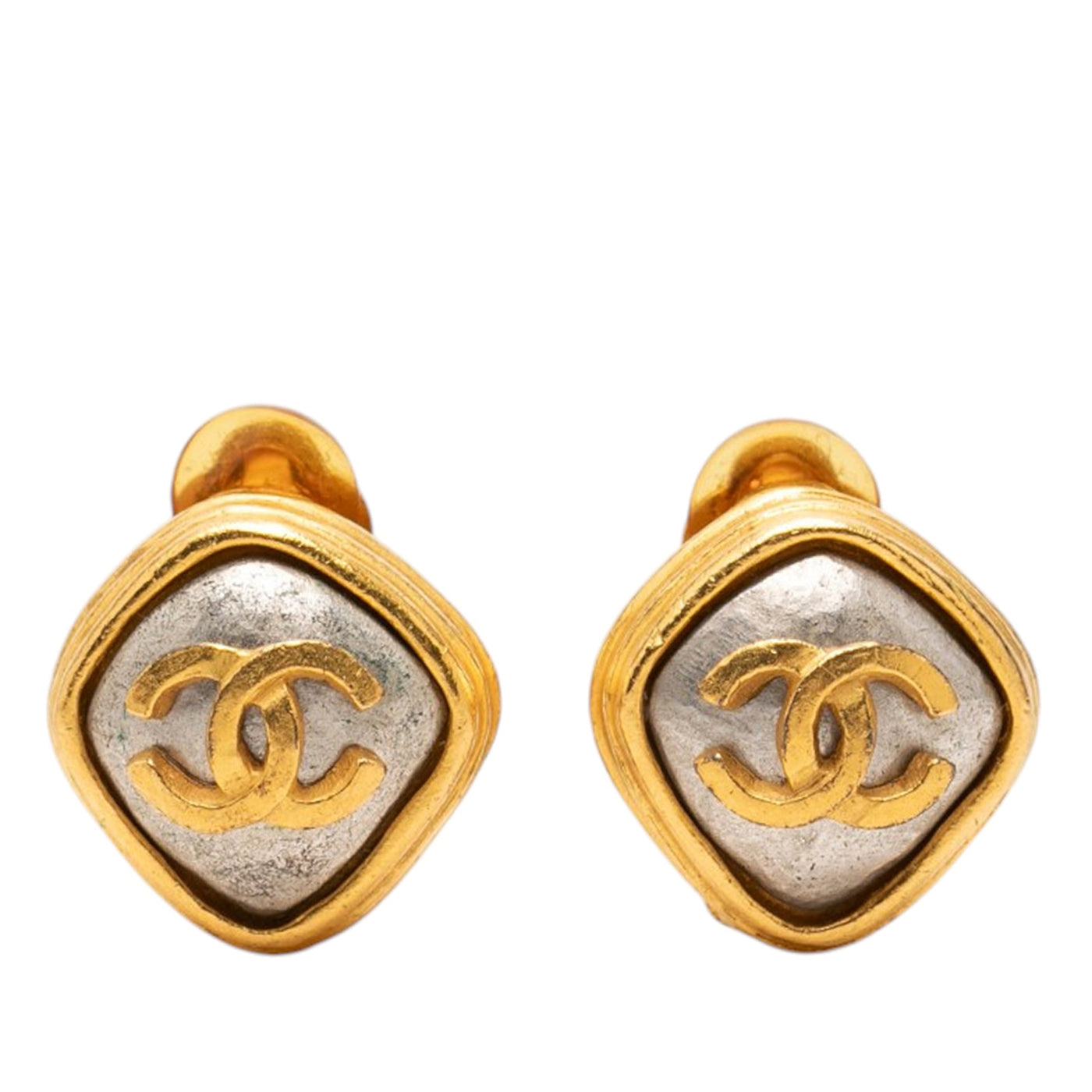 CC Gold and Silver Plated Rhombus Clip On Earrings - Image 1