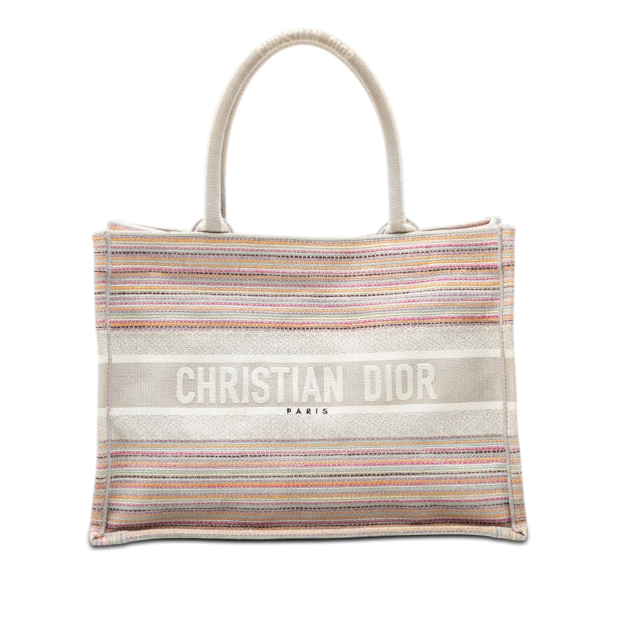 Medium Embroidered Canvas Stripes Book Tote - Image 1