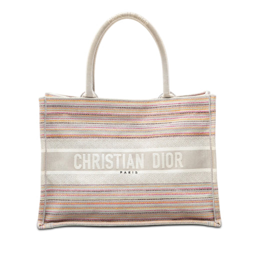Medium Embroidered Canvas Stripes Book Tote - Image 1