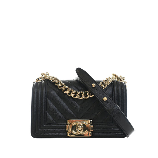 Small Chevron Caviar Boy Flap - Image 1