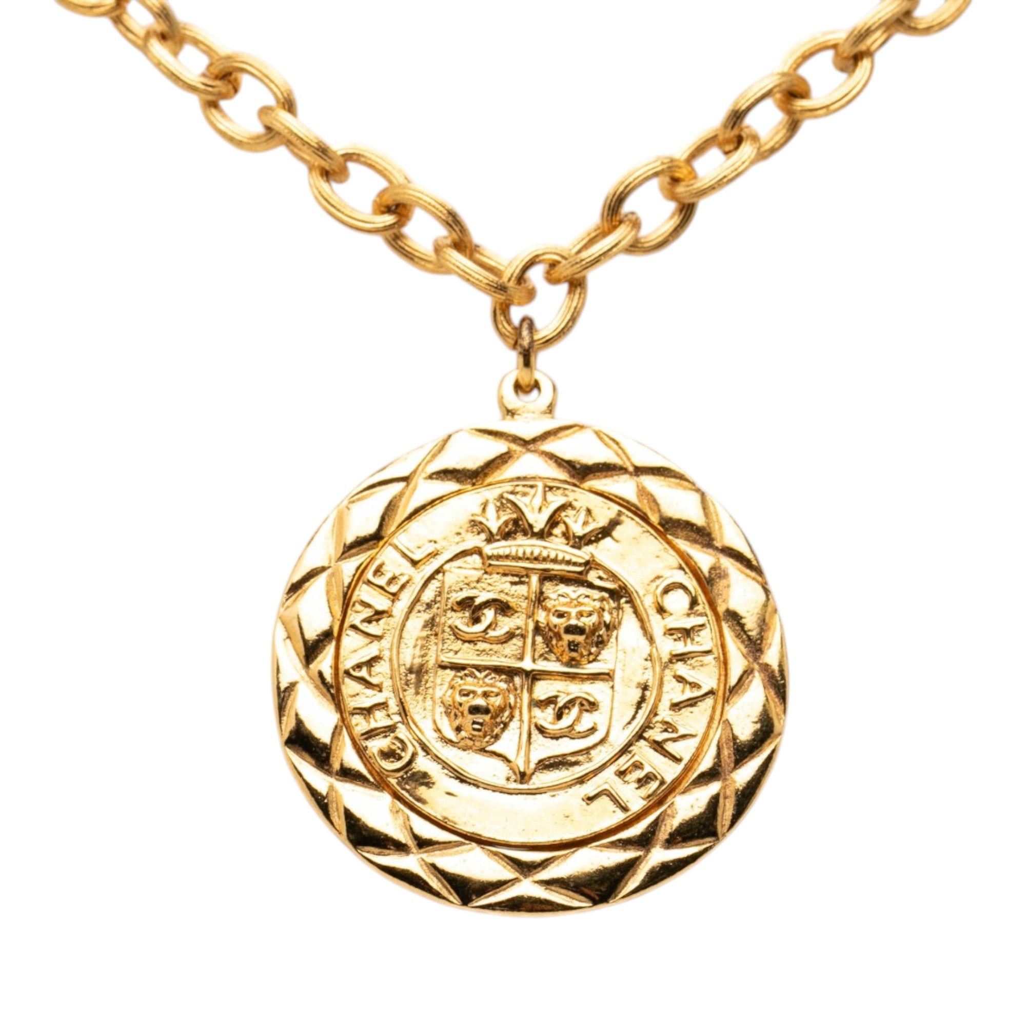 CC Gold Plated Medallion Lion Crest Pendant Necklace - Image 2