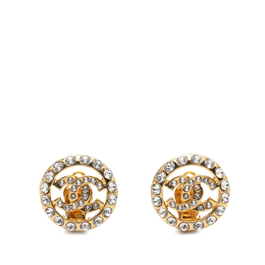 CC Gold Plated Rhinestone Round Clip On Earrings - Image 1