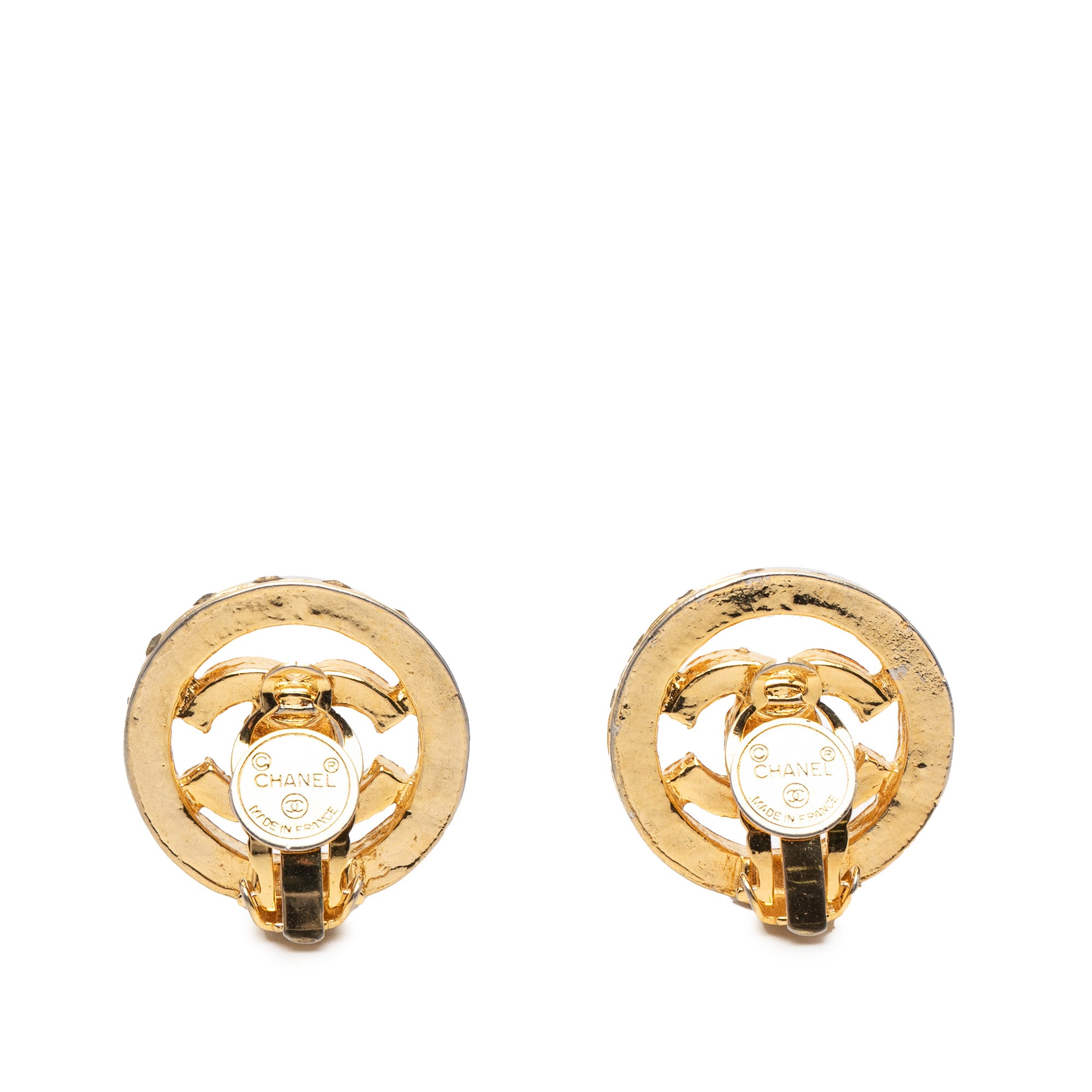 CC Gold Plated Rhinestone Round Clip On Earrings - Image 2