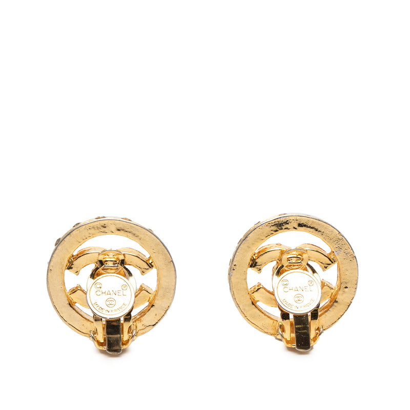 CC Gold Plated Rhinestone Round Clip On Earrings - Image 2