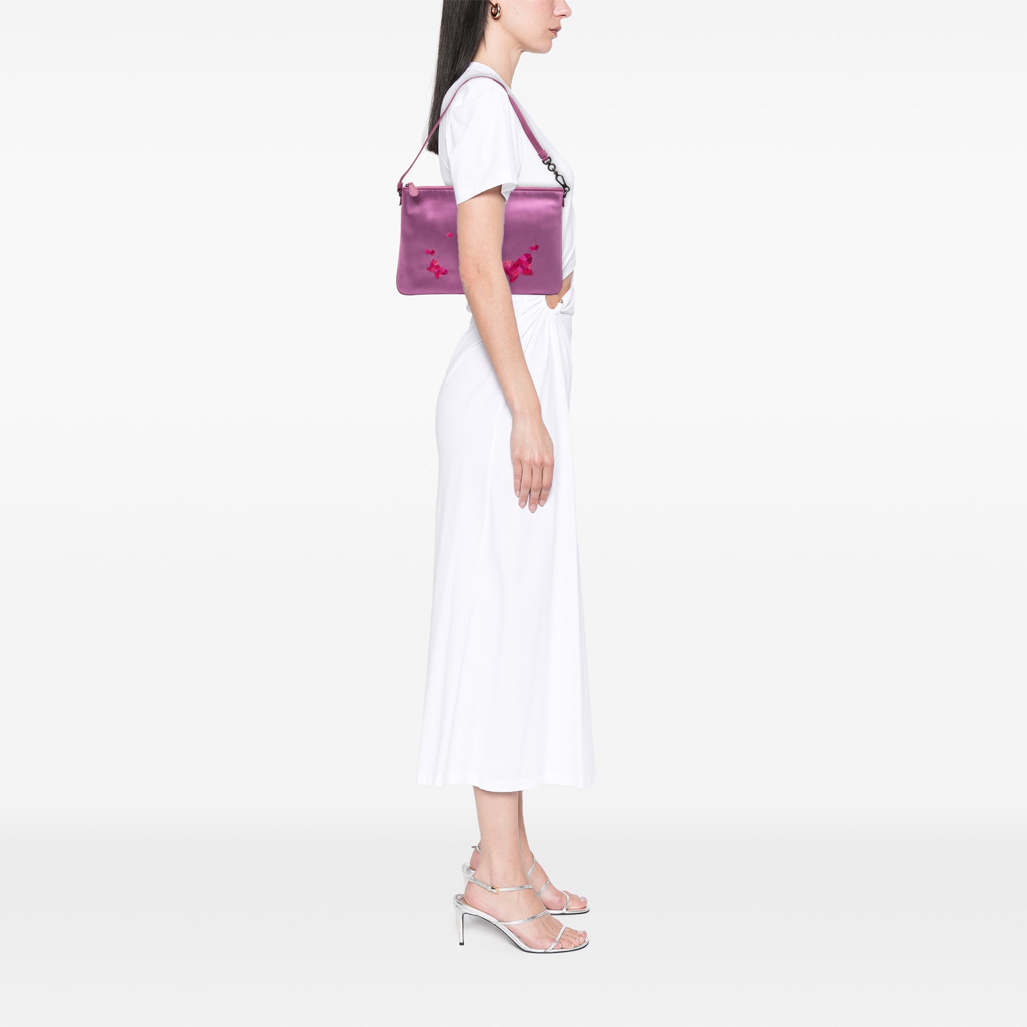 Satin Embroidered Butterflies Shoulder Bag - Image 7