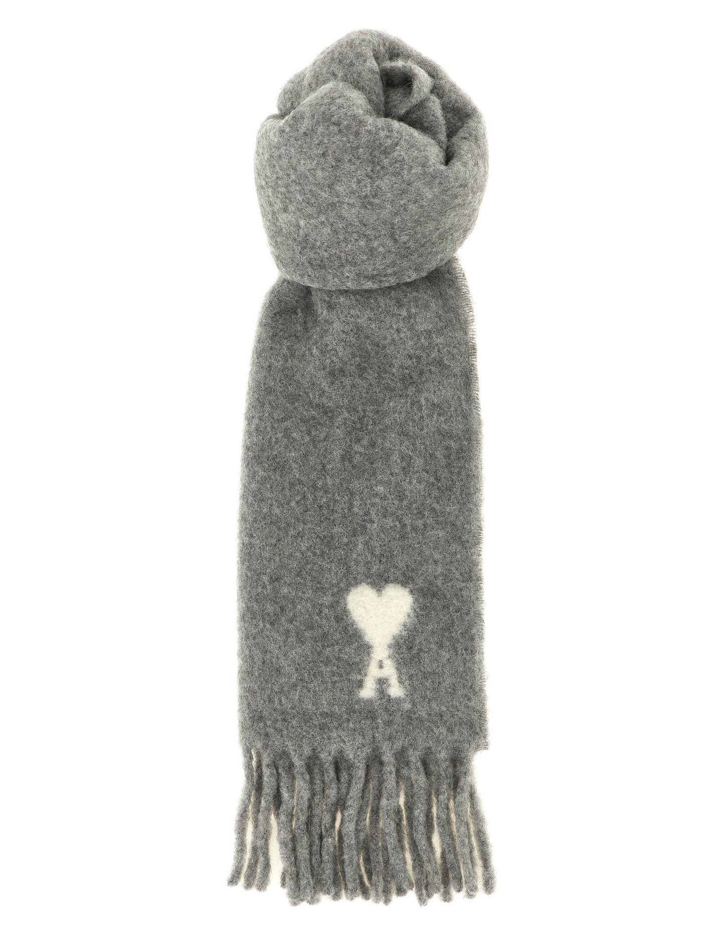 Ami Paris Scarf — Grey Alpaca And Wool Blend Scarfs