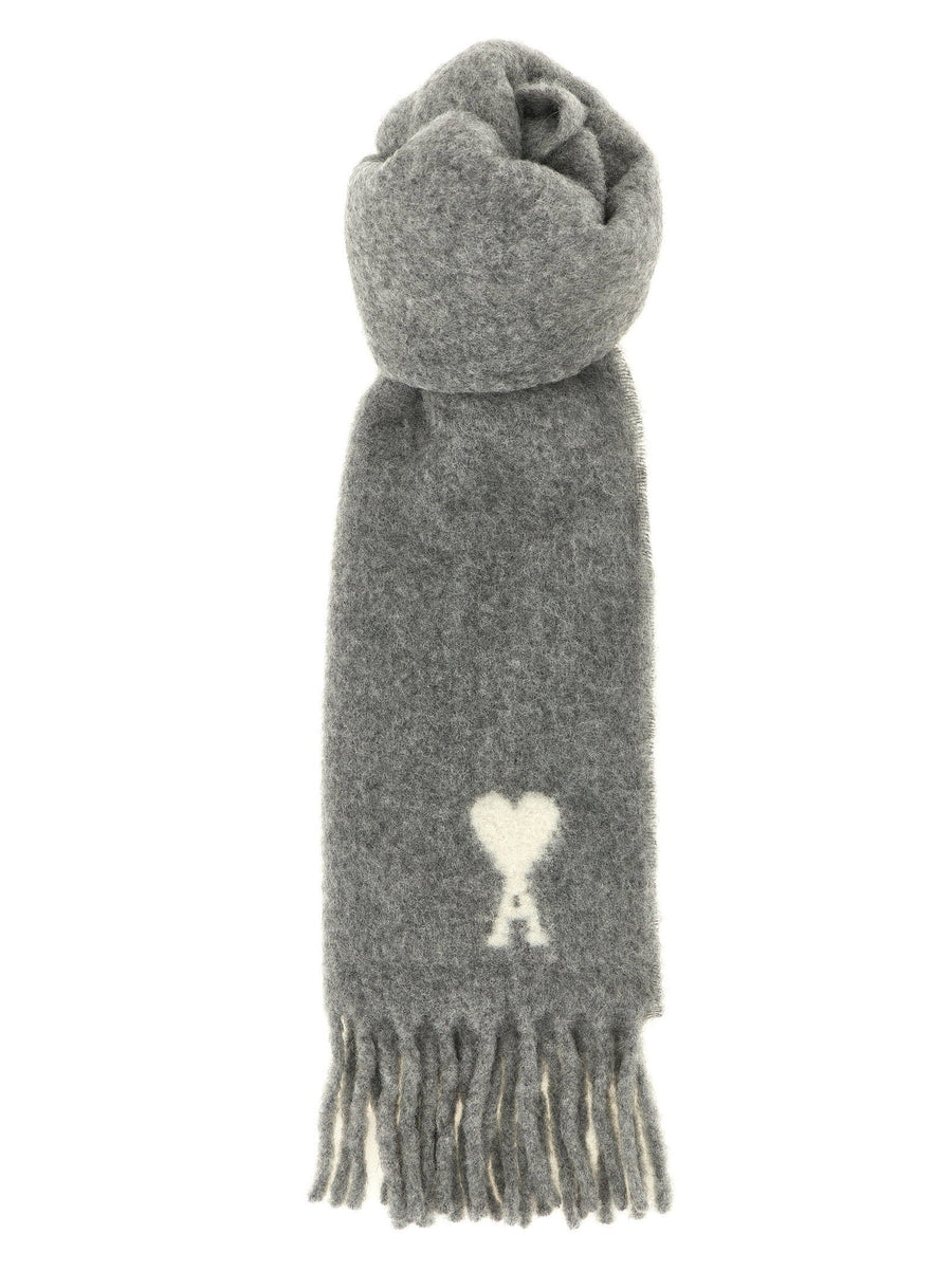 Ami Paris Scarf — Grey Alpaca And Wool Blend Scarfs
