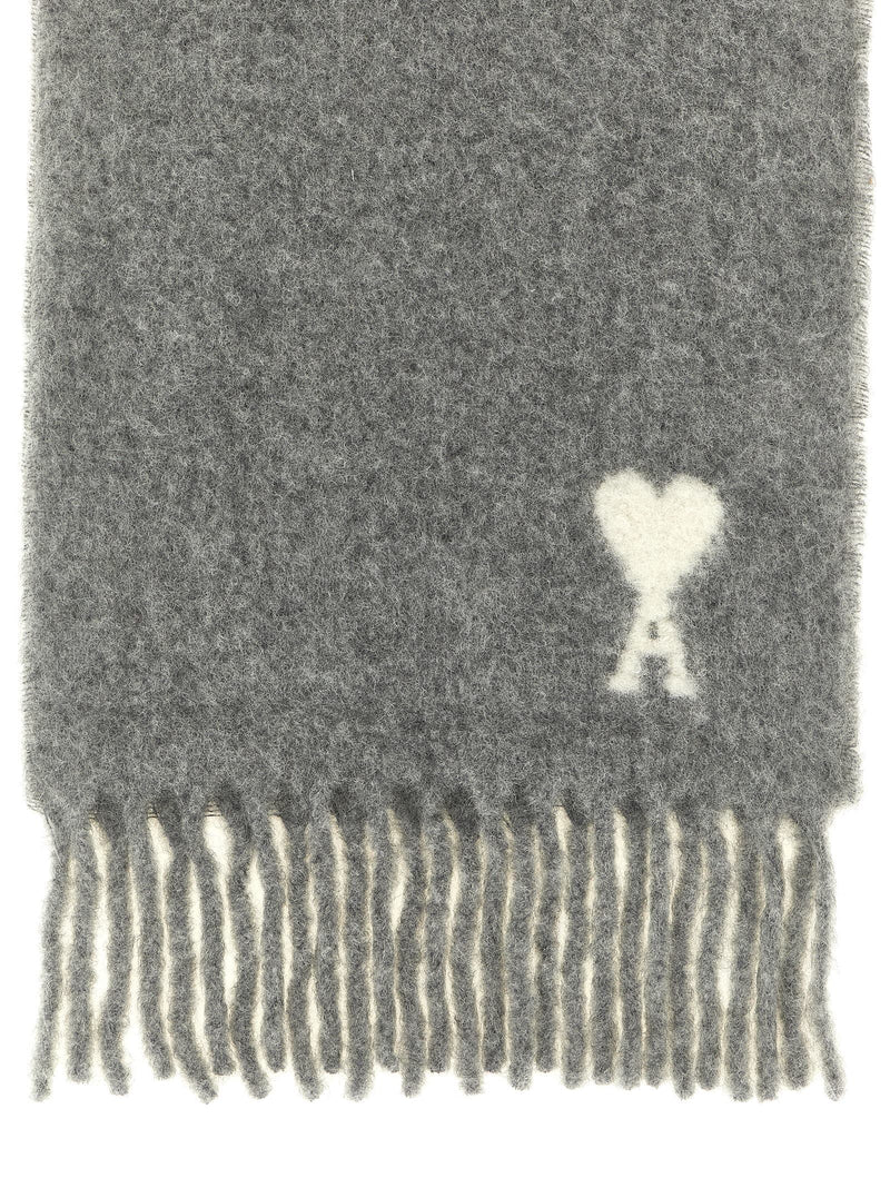 Ami Paris Scarf — Grey Alpaca And Wool Blend Scarfs