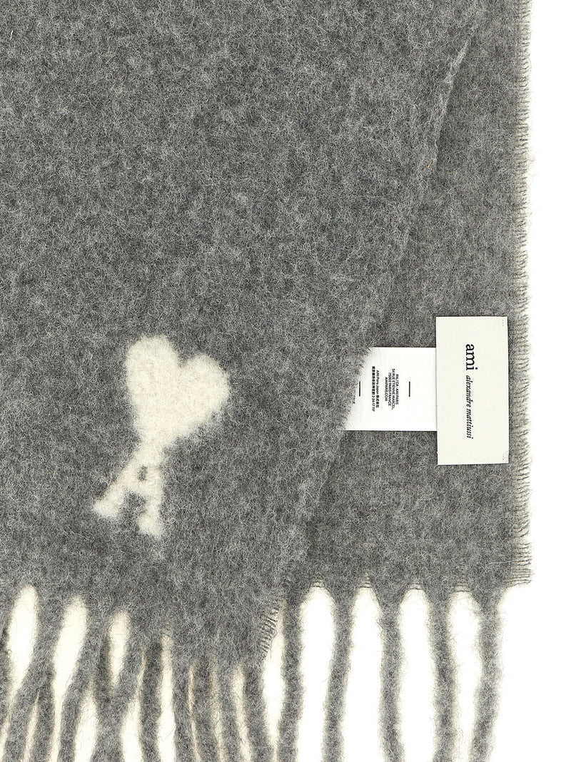 Ami Paris Scarf — Grey Alpaca And Wool Blend Scarfs