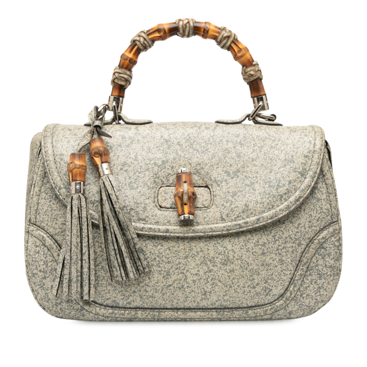 Large Speckled Leather New Bamboo Top Handle Bag - Image 1