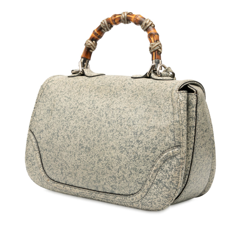 Large Speckled Leather New Bamboo Top Handle Bag - Image 2