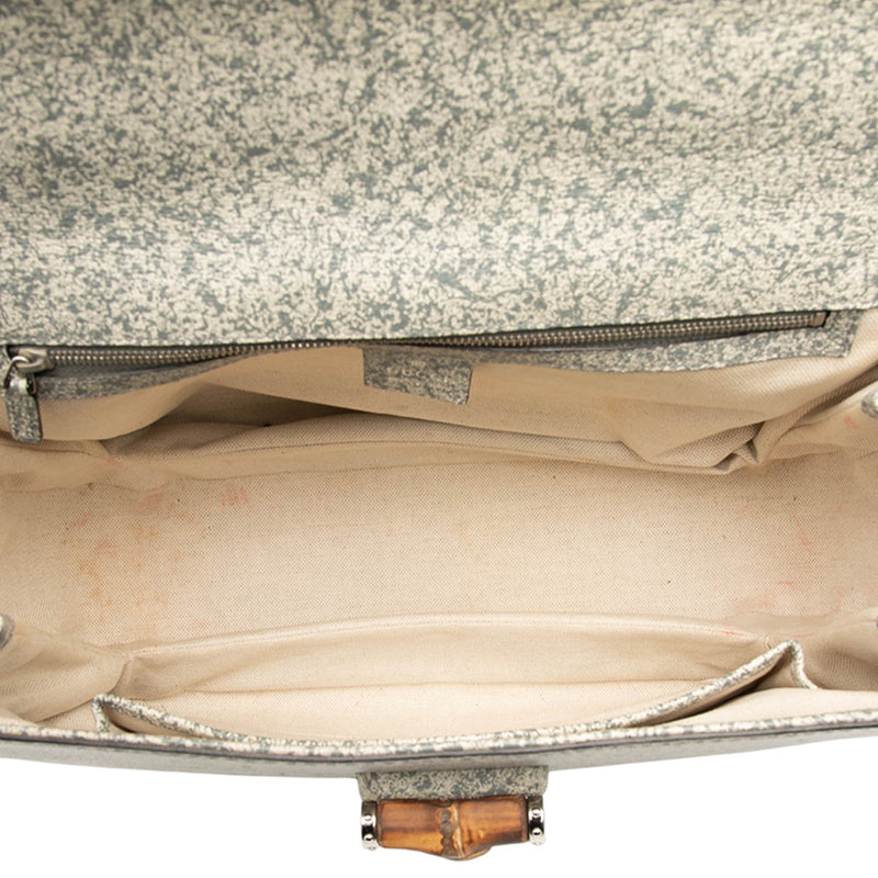 Large Speckled Leather New Bamboo Top Handle Bag - Image 4