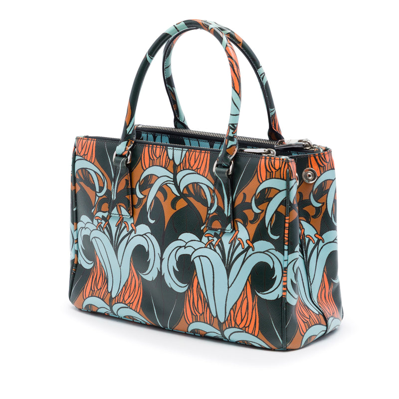 Small Saffiano Lux Galleria Lily Print Double Zip Satchel - Image 2