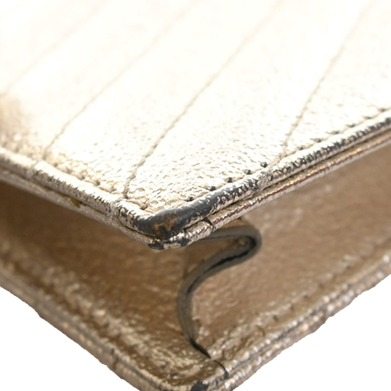 Metallic Crackled Chevron Calfskin Monogram Envelope Chain Wallet - Image 10