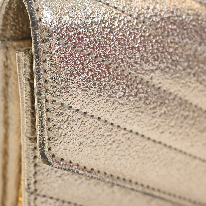Metallic Crackled Chevron Calfskin Monogram Envelope Chain Wallet - Image 13