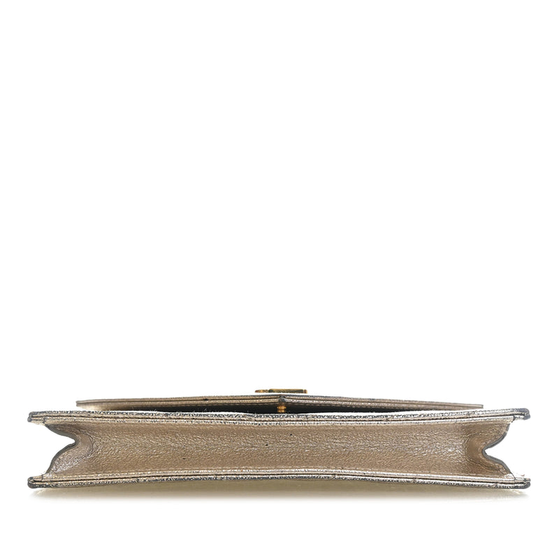 Metallic Crackled Chevron Calfskin Monogram Envelope Chain Wallet - Image 5