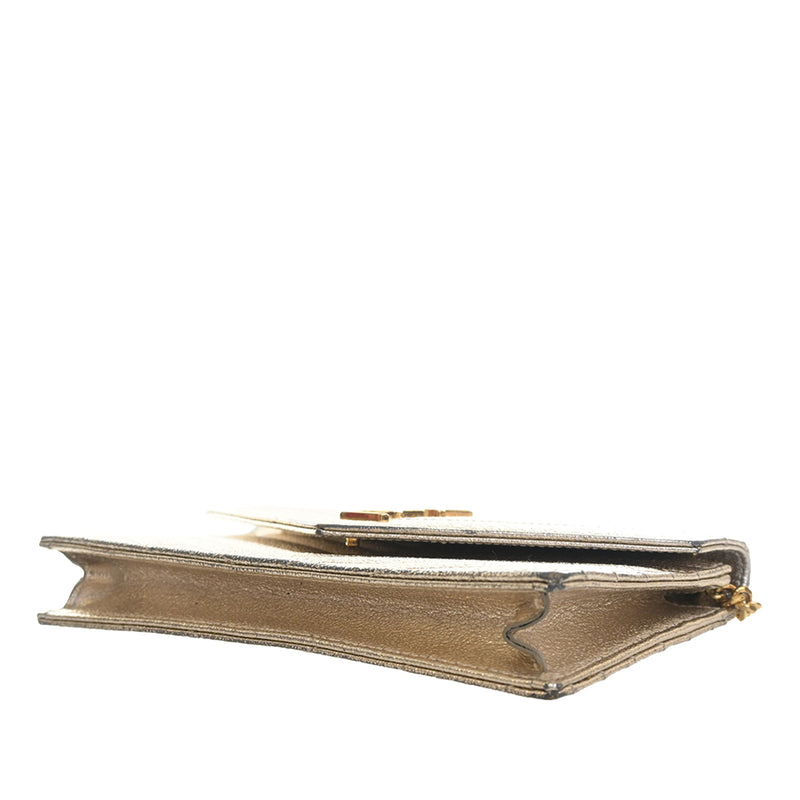 Metallic Crackled Chevron Calfskin Monogram Envelope Chain Wallet - Image 6