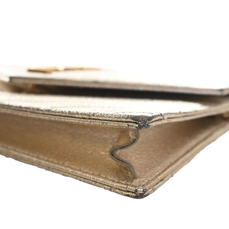 Metallic Crackled Chevron Calfskin Monogram Envelope Chain Wallet - Image 8