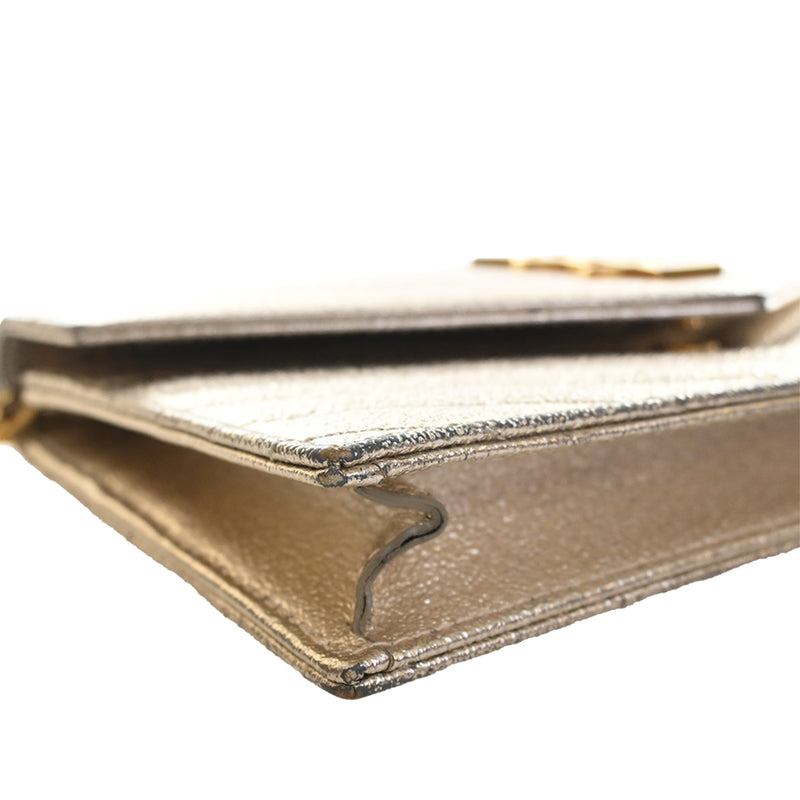 Metallic Crackled Chevron Calfskin Monogram Envelope Chain Wallet - Image 9
