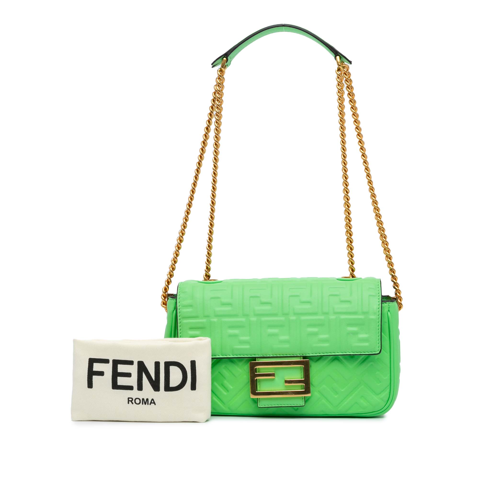 Zucca Embossed Leather Chain Midi Baguette - Image 10