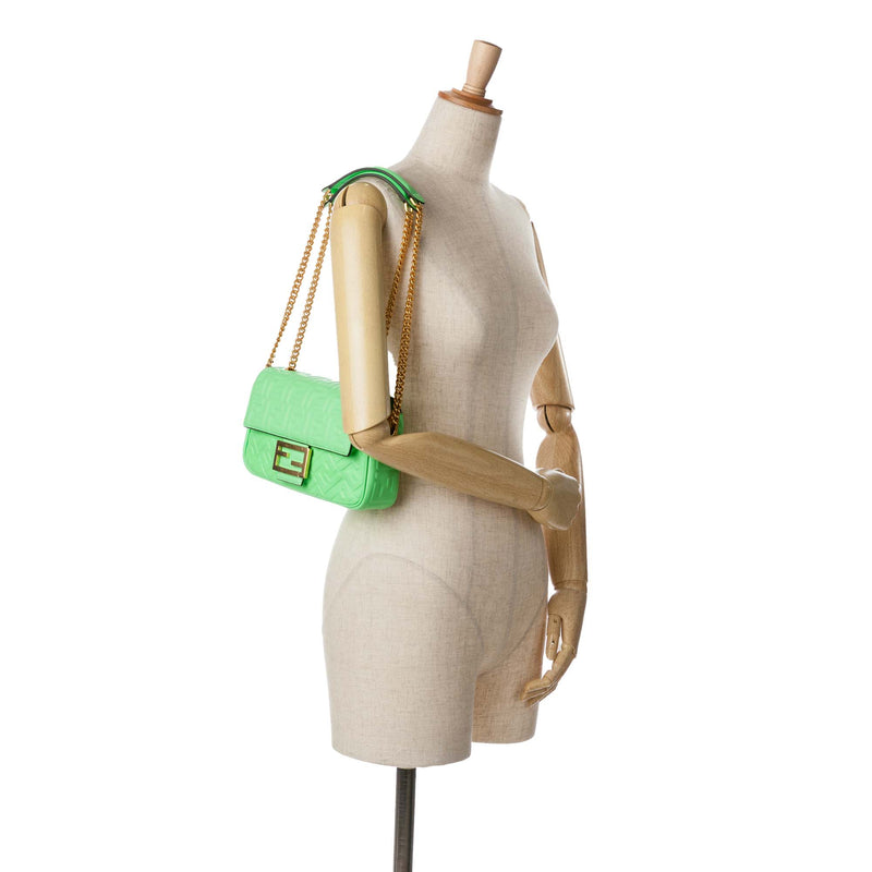 Zucca Embossed Leather Chain Midi Baguette - Image 11