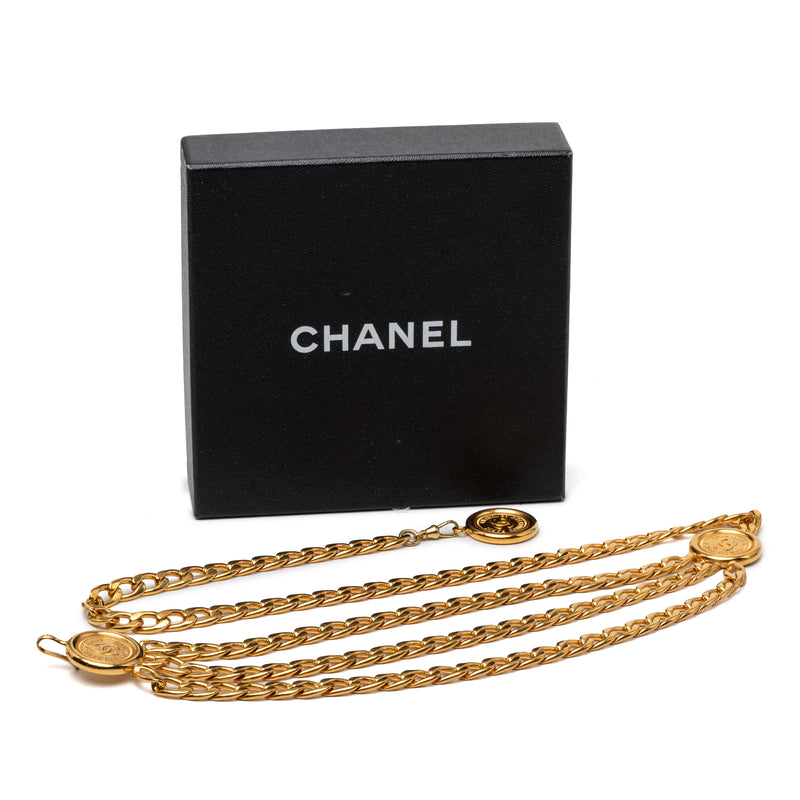 Gold Plated CC Medallion Triple Chain Belt - Image 5