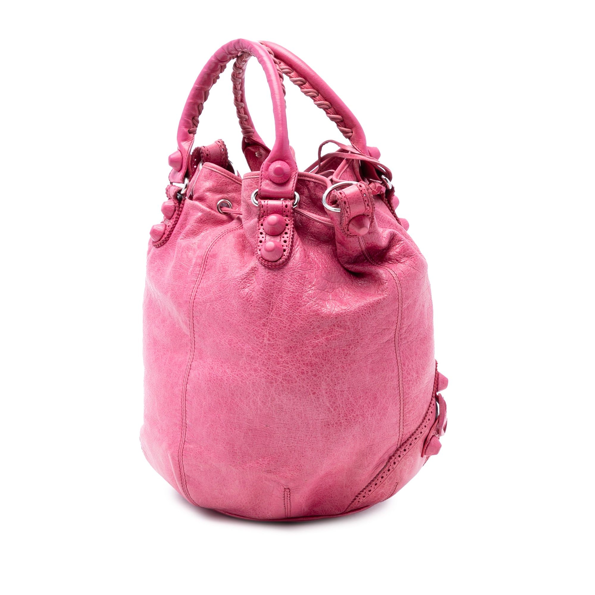 Lambskin Motocross Giant Brogues Pompon Bucket Bag - Image 2