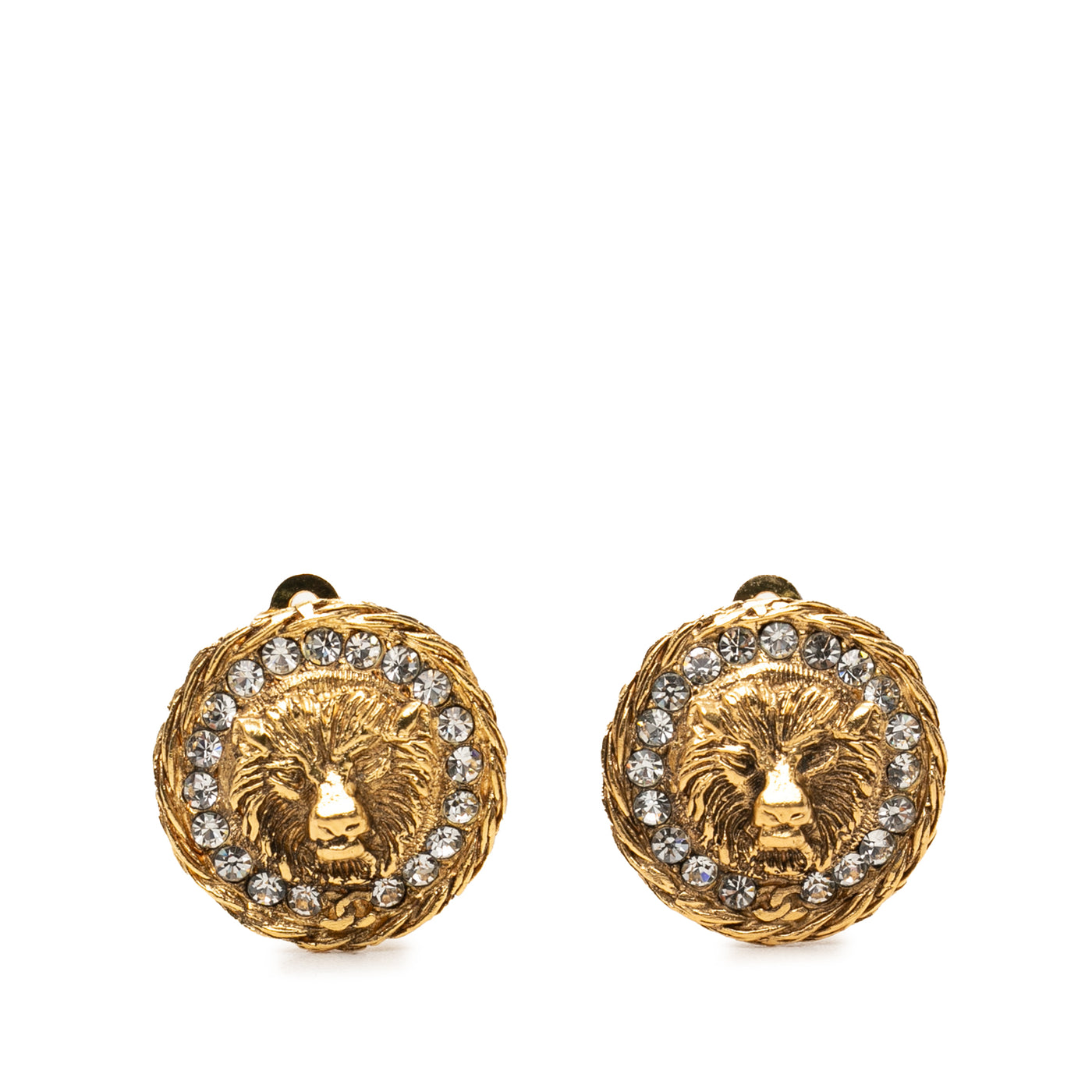 Gold Plated Strass Lion Head Clip On Earrings - Image 1