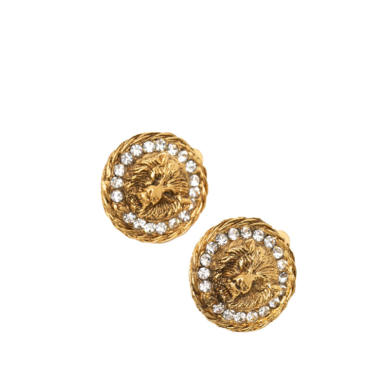 Gold Plated Strass Lion Head Clip On Earrings - Image 3