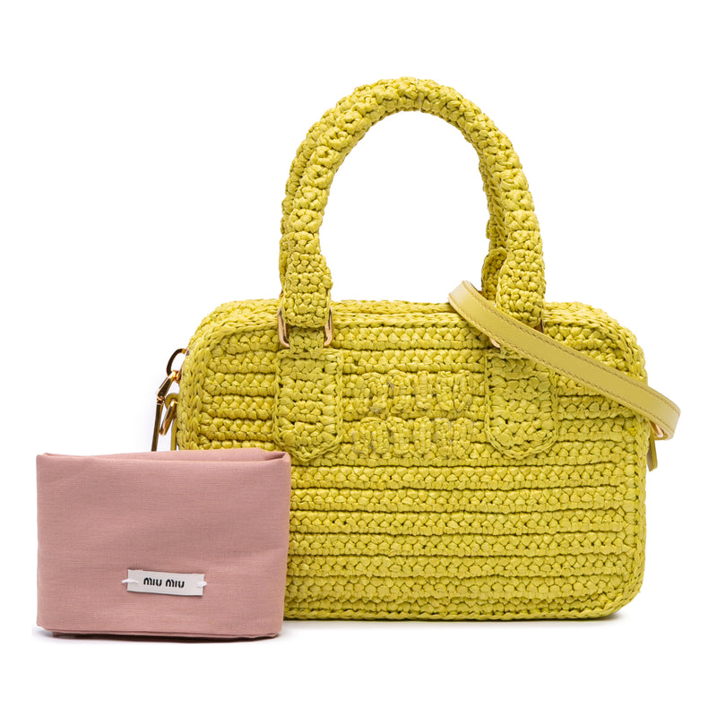 Raffia Crochet Arcadie Top Handle Bag - Image 6