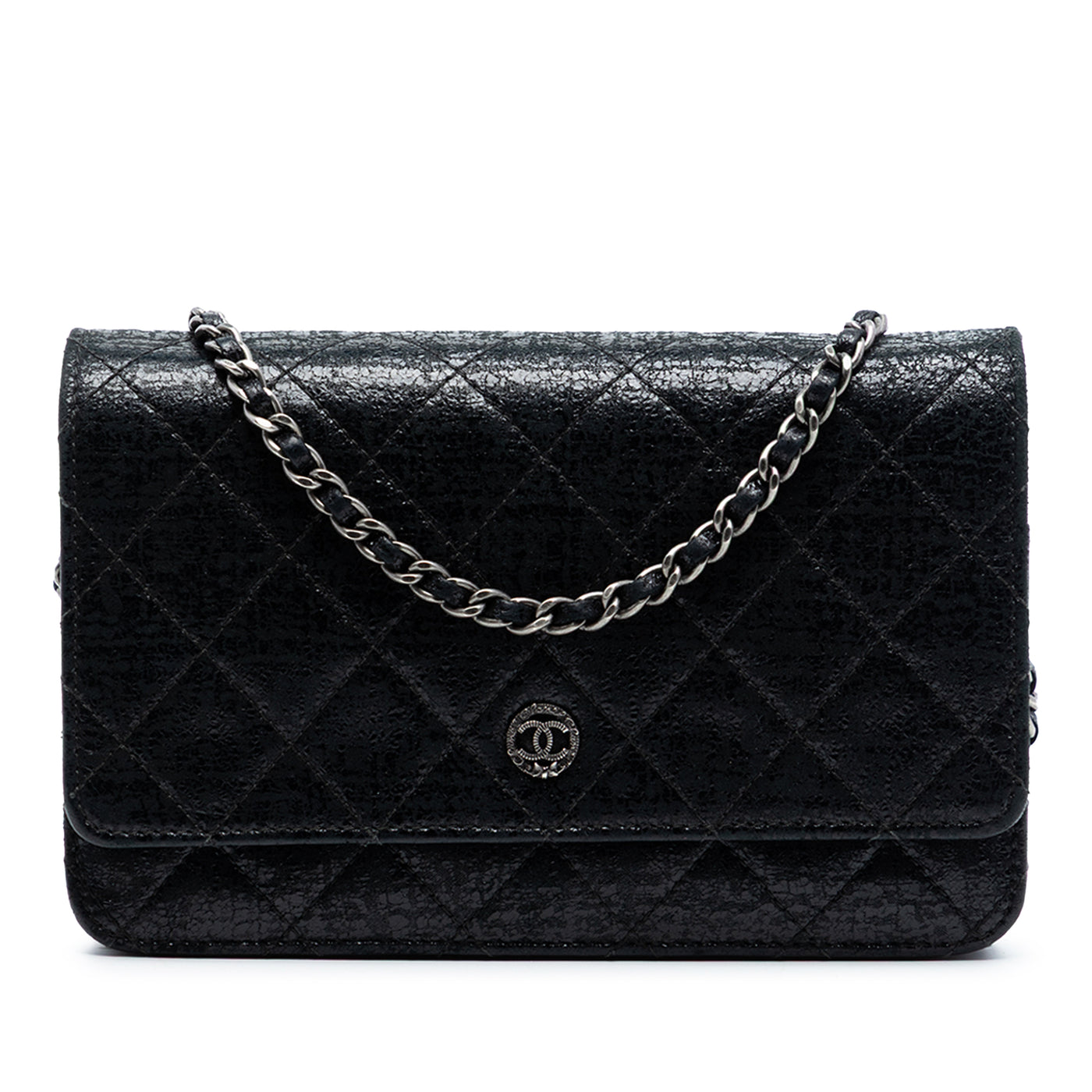 CC Quilted Crinkled Patent Wallet On Chain - Image 1