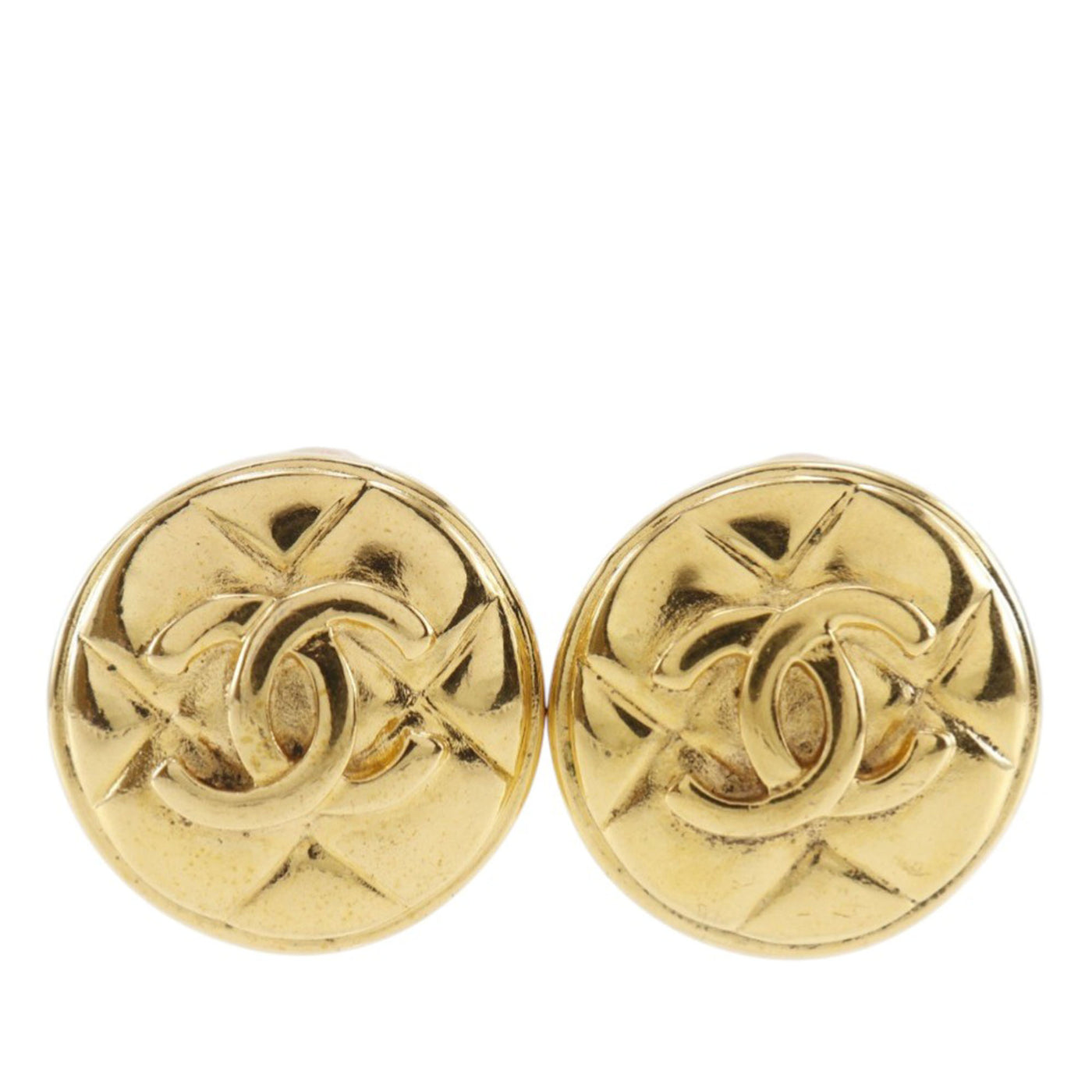 CC Quilted Gold Plated Round Clip On Earrings - Image 1