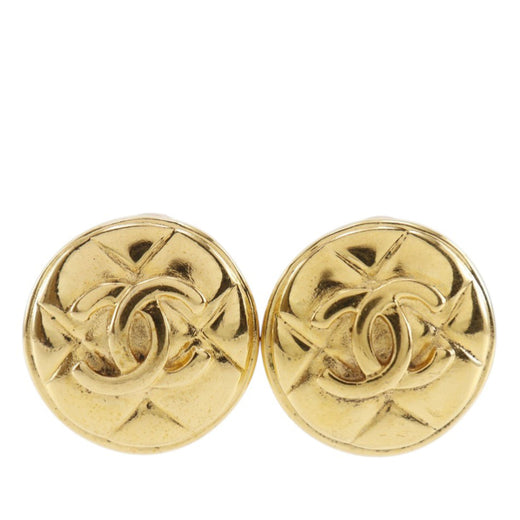 CC Quilted Gold Plated Round Clip On Earrings - Image 1