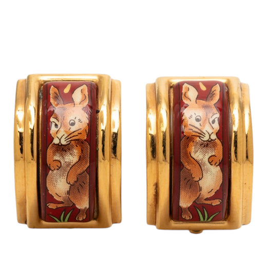 Enamel Rabbit Print Cloisonne Clip On Earrings - Image 1