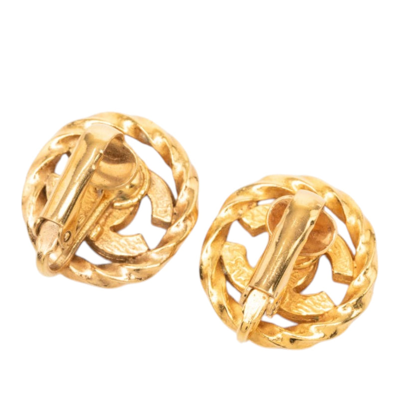 CC Gold Plated Strass Round Rope Clip On Earrings - Image 2