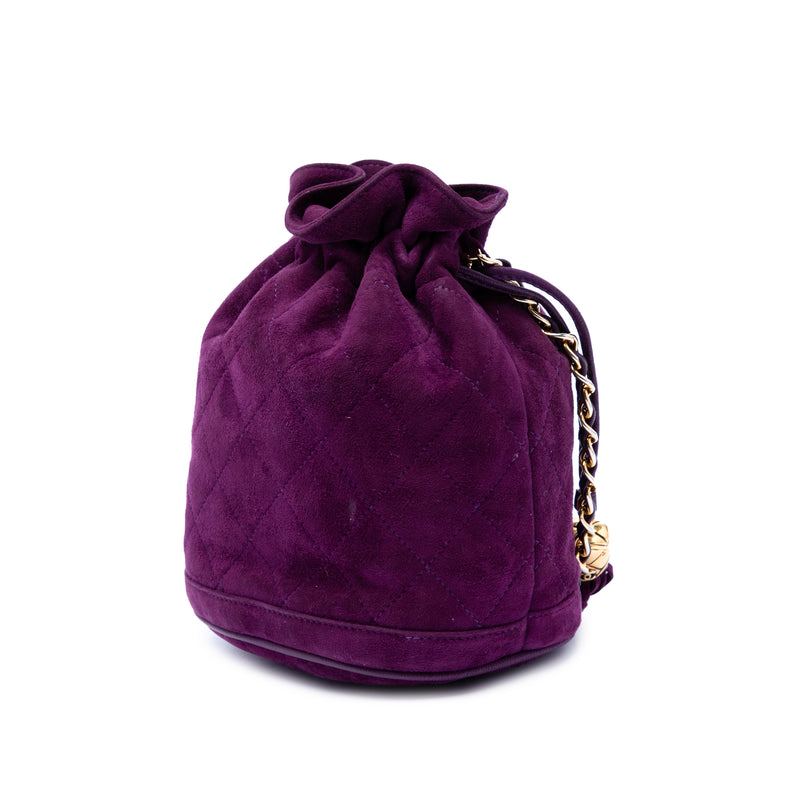CC Quilted Suede Drawstring Tassel Bucket Bag - Image 2