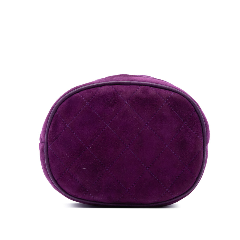 CC Quilted Suede Drawstring Tassel Bucket Bag - Image 3