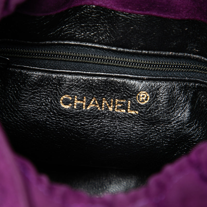 CC Quilted Suede Drawstring Tassel Bucket Bag - Image 5