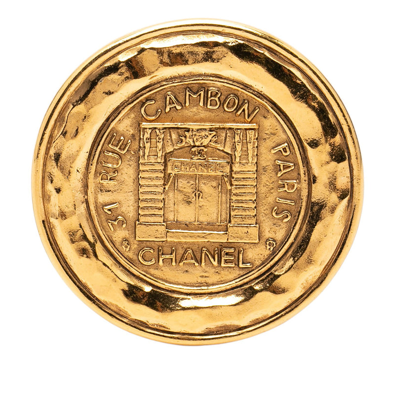 Gold Plated 31 Rue Cambon Round Brooch