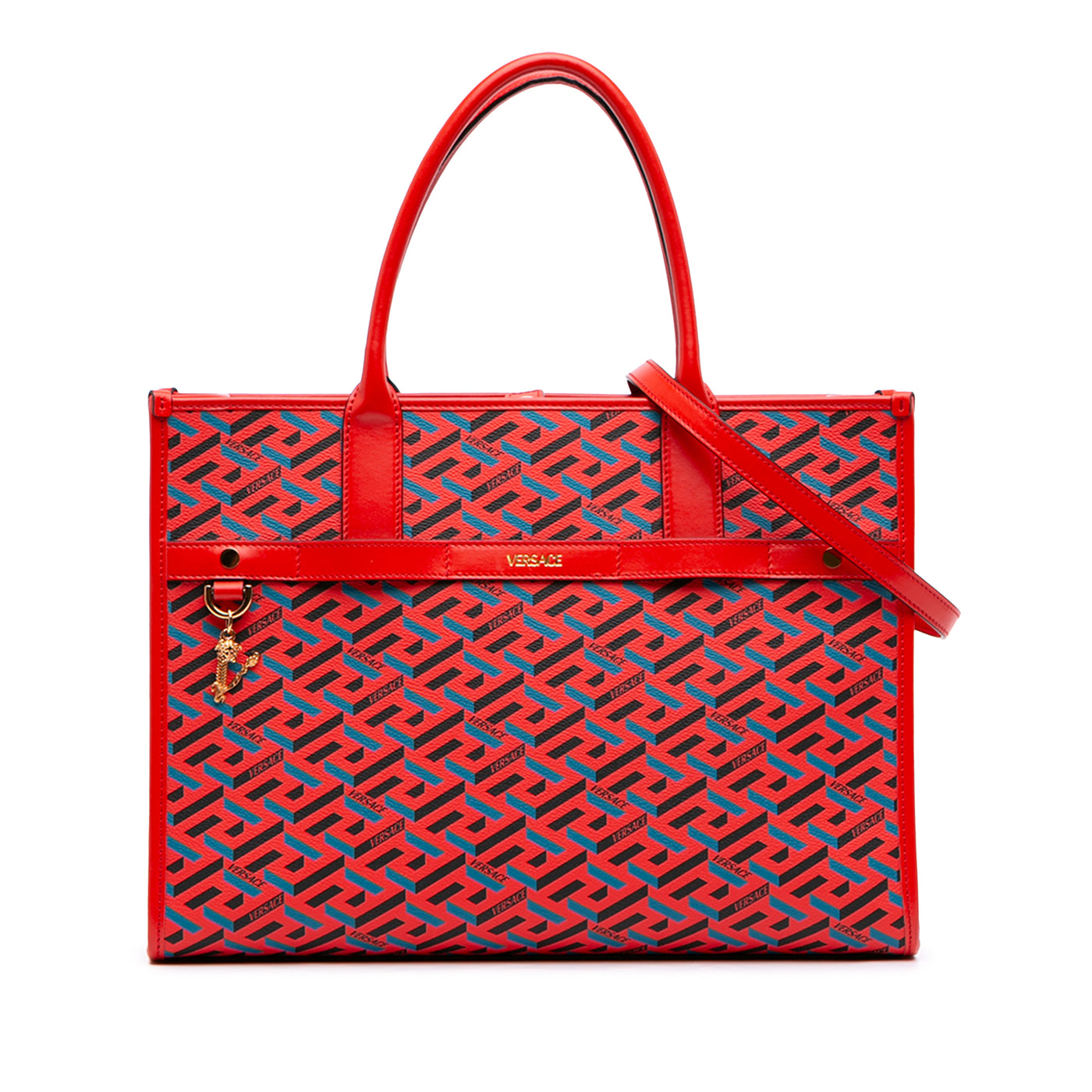 Multicolor Coated Canvas La Greca Tote - Image 1
